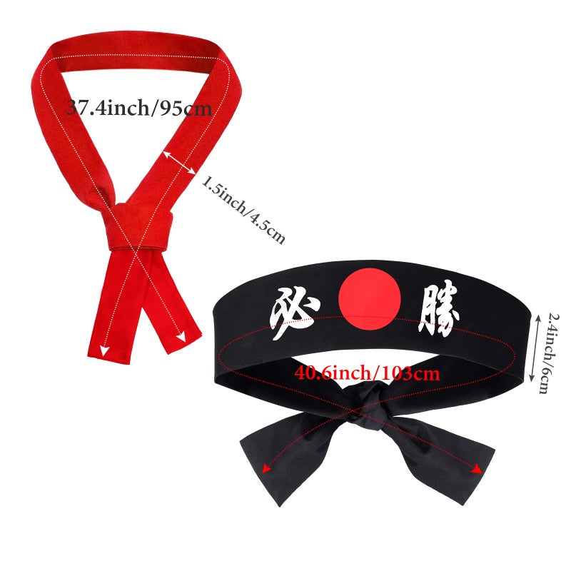 Keymall Costume Headwear Chef Hat  Hibachi Japanese Teppanyaki Tall Cap with Hachimaki Headband  Set B - Red - Image 3